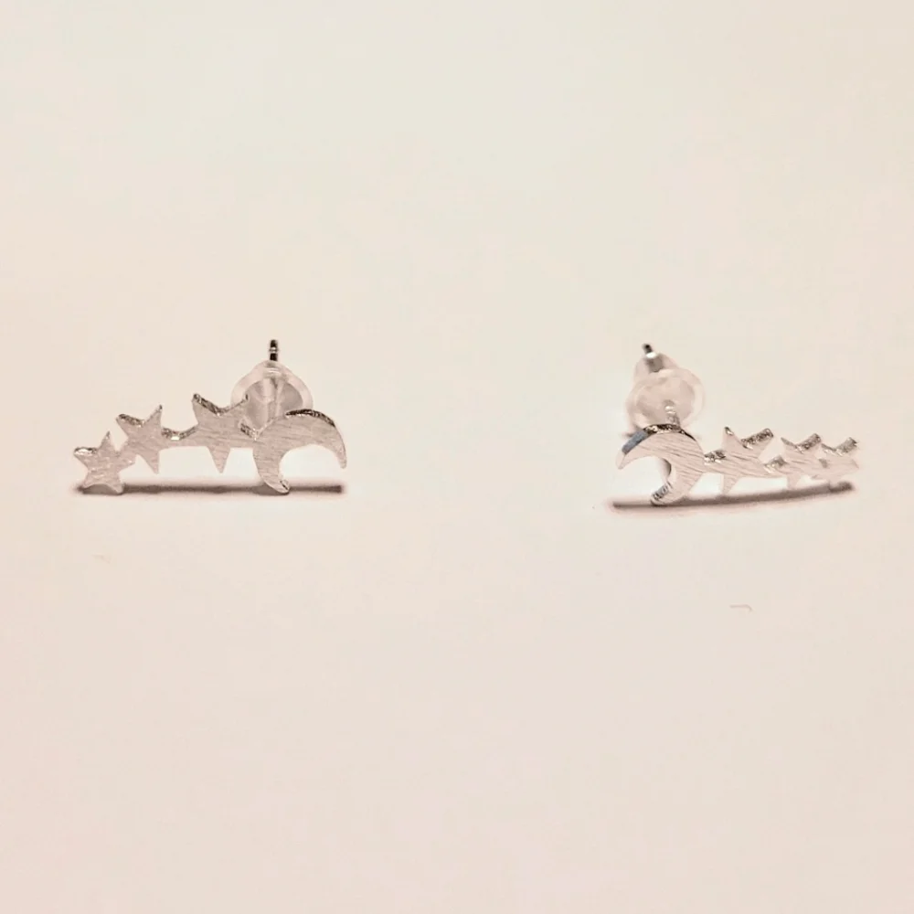 Set of cute stars and moon stainless steel stud earrings with plastic backing - Picture 2 of 3